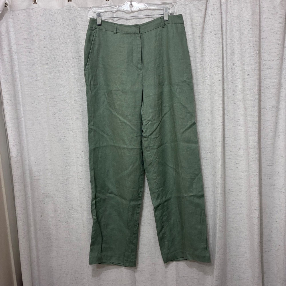 Style & Co Women 10 Sage Green 100% Linen Wide Leg High Rise Trousers Pants